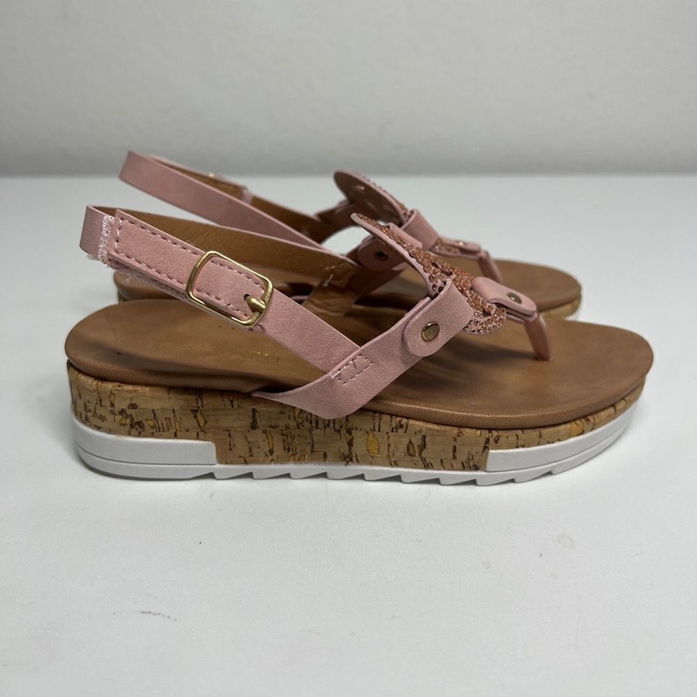 Tahari Girls Iridescent Dust Rose Color Sandals With Cork Wedge Straps Size 13